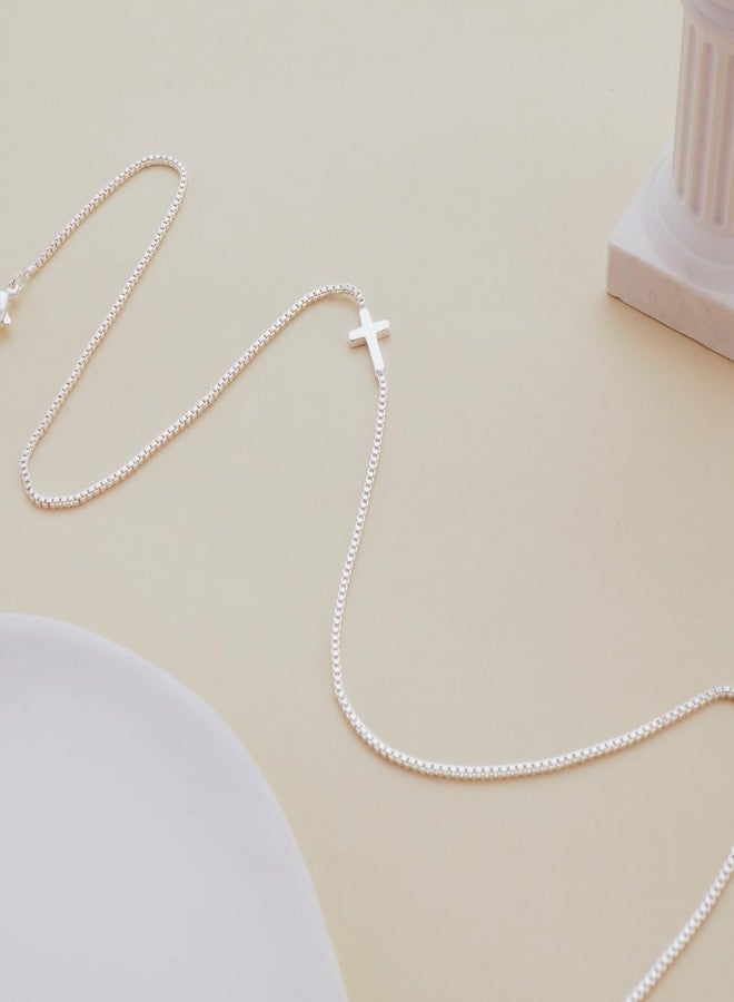Rotnso Cross Necklace for Women Silver Plated Dainty Small Sideways Cross Pendant Choker Simple Trendy Cute Cross Charm Box Chain Necklace Easter Basket Stuffers Baptism Religious Faith Jewelry Gift - Image 4